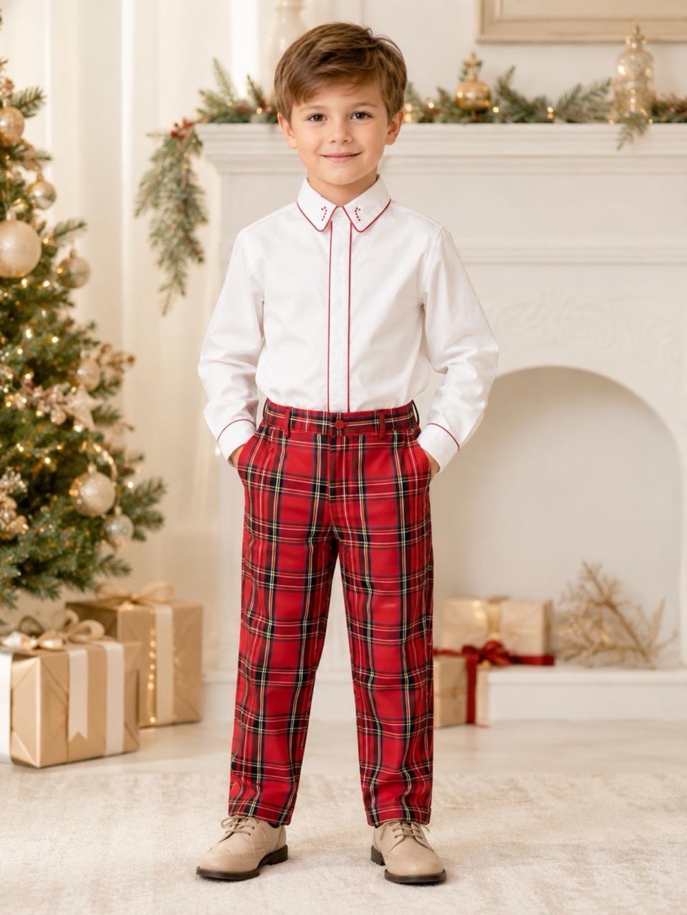Edgehill Collection Shirt Pants Set Kids Red Plaid Candy Cane Size 6 NWT